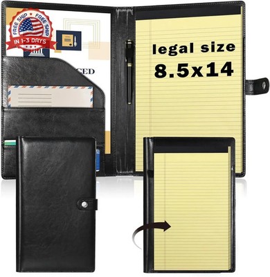 Legal Size Portfolio PU Leather with 8.5 x 14 inch Tearable Legal Pad Holder Lea
