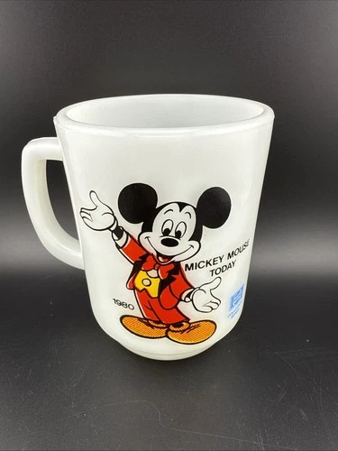 MICKEY MOUSE Vintage Fire King Milk Glass Anchor Hocking Coffee MUG Disney Pepsi