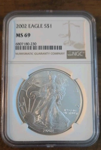 2002 $1 American Silver Eagle NGC MS69 Brown Label