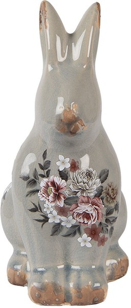 Clayre & Eef Deko-Kaninchen Keramik Grau Rosa 13X10X21 Cm Landhausstil Vintage-image
