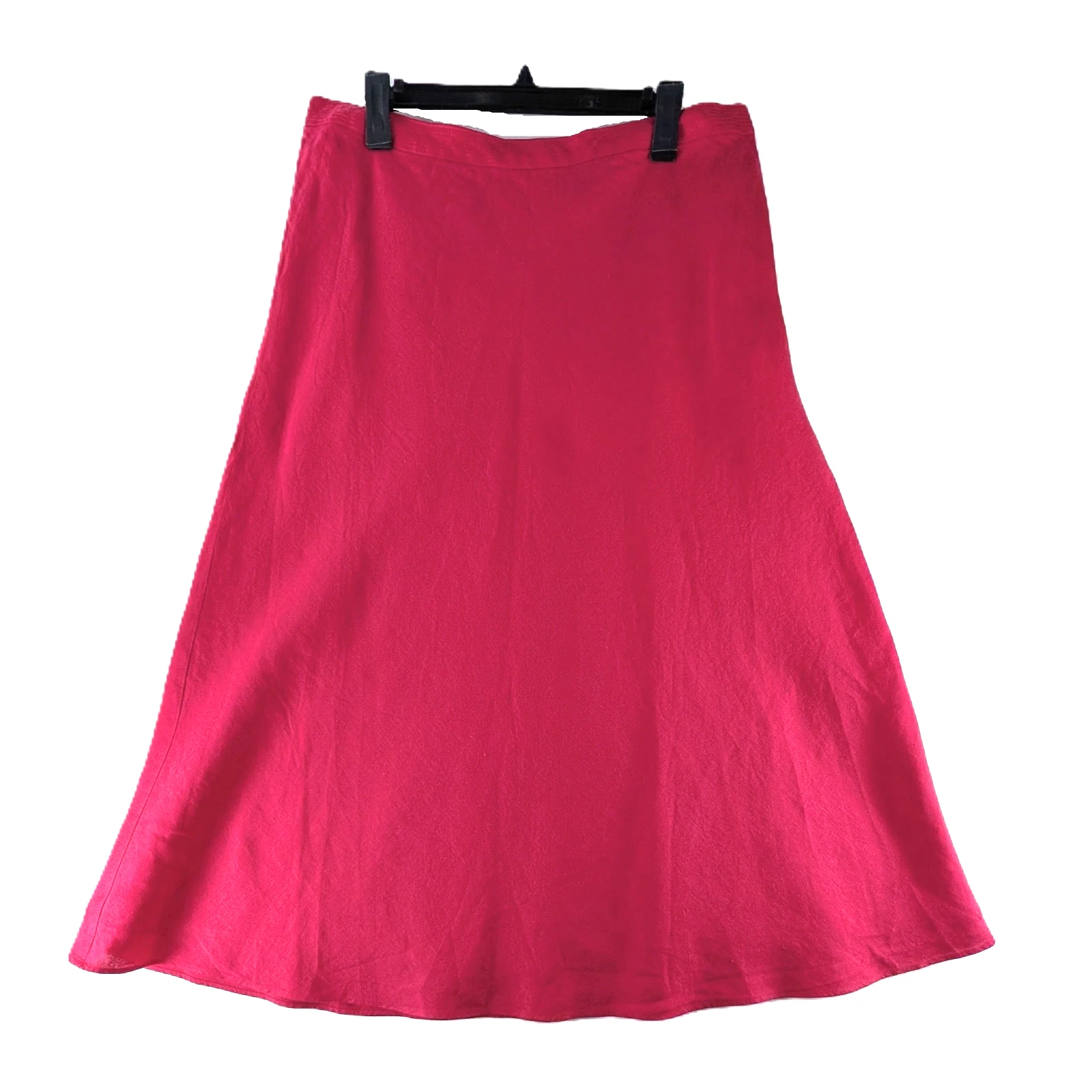 Talbots Linen Midi Skirt Womens Size 14 Bias Cut Fuchsia Pink Side Zip Lined