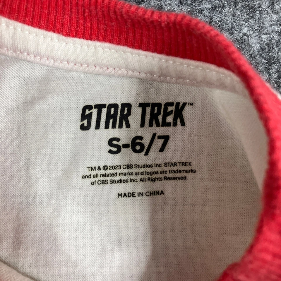 Star Trek Shirt Boys Size S 6/7 White Red Ringer 1966 Graphic Tee Retro Sci-Fi - Image 2 of 4