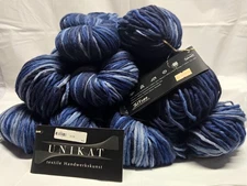 Zitron Luxury Unikat Yarn 9 Skeins- 100% Merino Wool- Variegated Blues - LOT2229