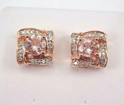 3Ct Round Cut Lab Created Morganite Halo Stud Earrings In 14K Rose Gold Plated