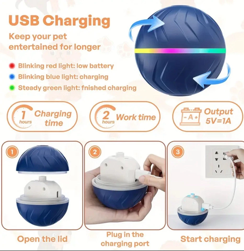 Bola inteligente interactiva activada por movimiento juguete para perro para todas las mascotas recarga duradera Foto 2 de 4