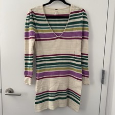 Free People Gidget Sweater Dress Striped Size Small S Boho Knit Cream Beige
