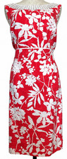 Tahari Arthur Levine Coral & White Floral Sheath Dress Textured Cotton Size 14
