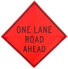 OrangeGear® One Lane Road Ahead Mesh Traffic Sign & Cross Ribs