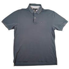 Tommy Hilfiger Polo Shirt Mens XL Gray Blue Short Sleeve Casual Logo Classic