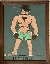 Vintage John L. Sullivan Painting 21”x 28” Boxing