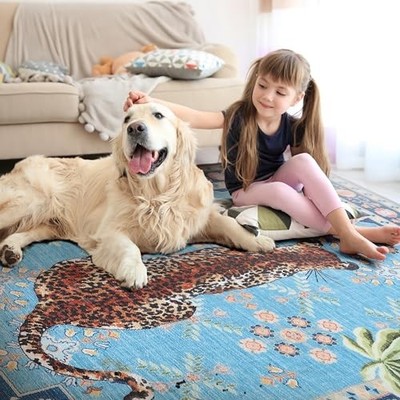Large Eclectic Rug, Cheetah Area Rug 8x10 Leopard Print Maximalist