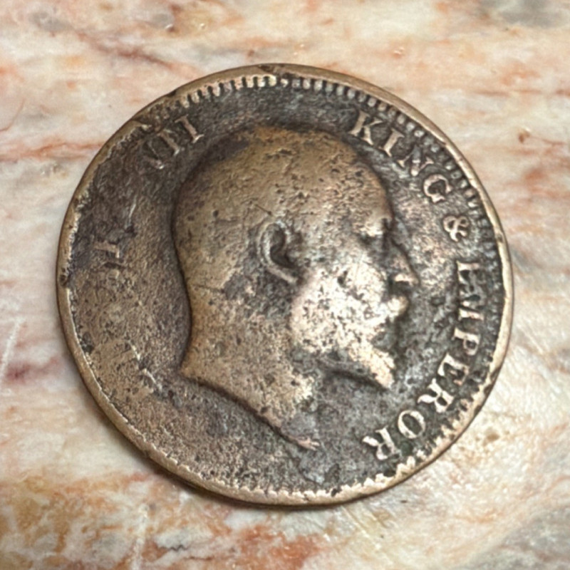 1906 British India Edward VII One Quarter Anna Copper Coin BN