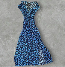 New Look Maternity Blue/Black Floral Maxi Dress V-Neck Short Sleeve Women’s S