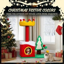 Christmas Themed Plush Indoor Large Multi-level Cat Tower, Tree with Condos