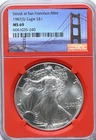 1987 S Silver Eagle $1 MS 69 NGC  Red Core Bridge Struck San Francisco Mint
