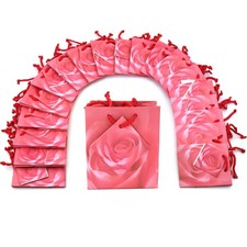 20 Pink Rose Shopping Tote Gift Bags Card 3 1/2"