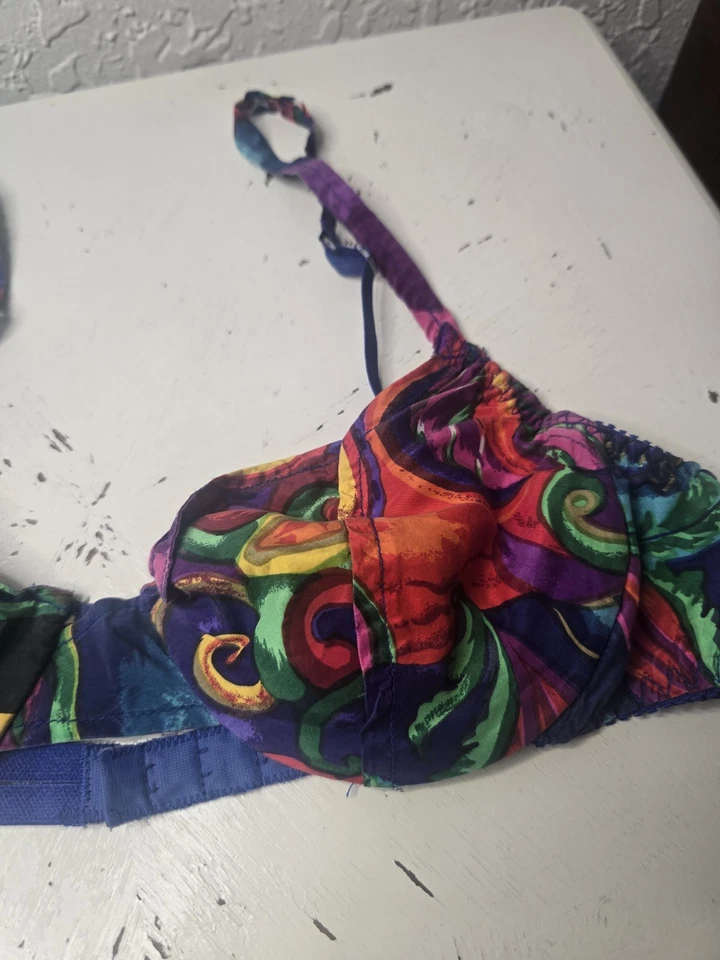 Lujoso Sujetador Floral Vintage Rene Rofe 100% Seda Vibrante 34B Foto 3 de 4