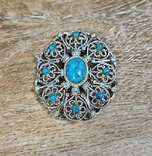Faux Turquoise Brooch Southwest Style Native American Read