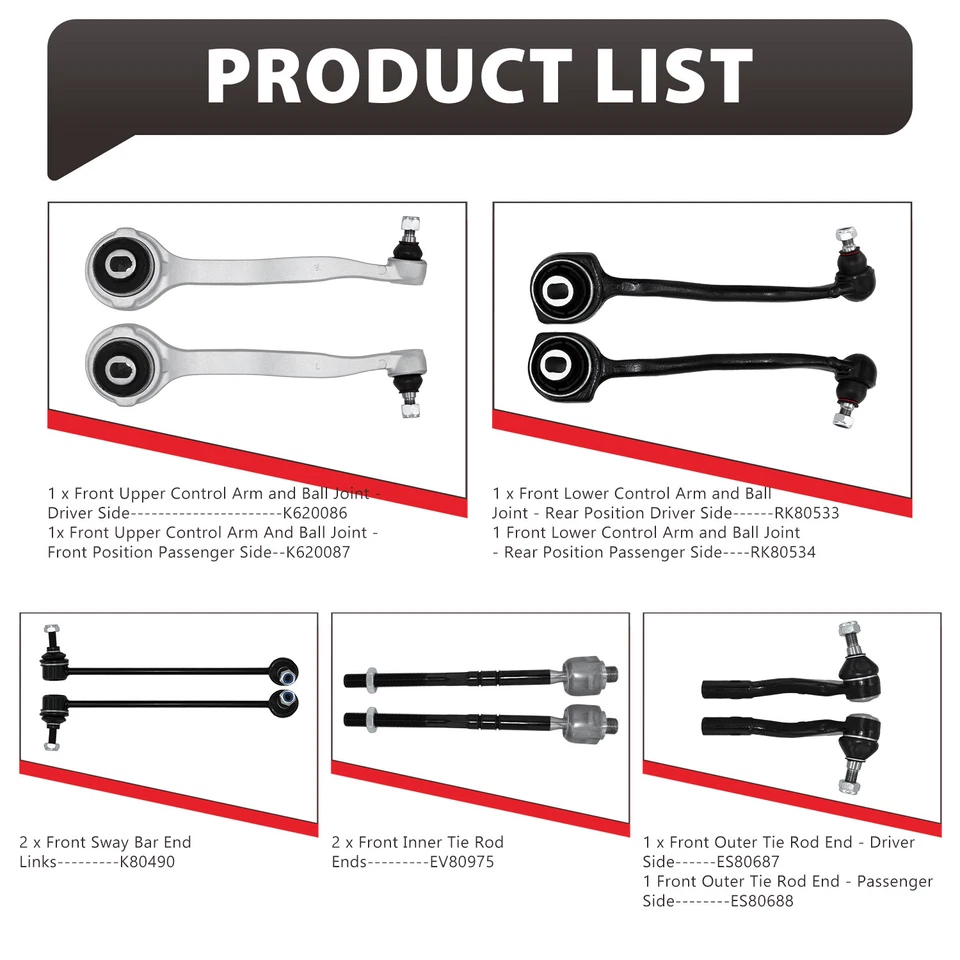 Kit de suspensión de 10 piezas para brazos de control inferiores superiores modelos Mercedes-Benz C/CLK Foto 3 de 4