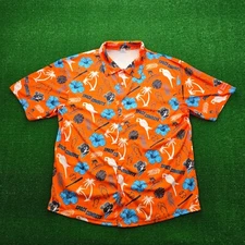 Margaritaville Hawaiian Shirt Mens XL Orange Floral Button Up Space Cowboys