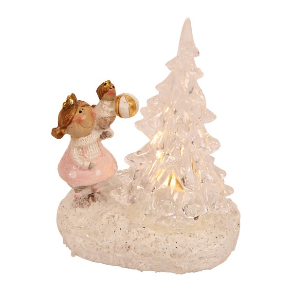 Led-Baum Mit Engel Lilian, Pink/Weiß, Polyresin, Ca. 6,5 X 4,5 X 9 Cm Pink-image