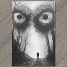 Art Print  Haunting Forest Eyes Mysterious Path Dark Fog Shadowy Path Unnerving