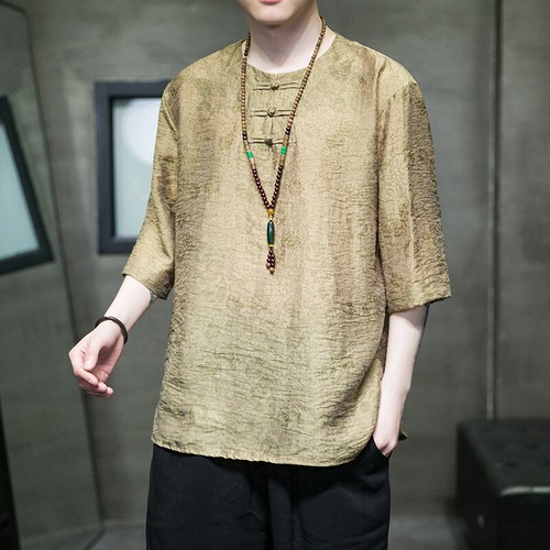 Para hombres Verano Estilo Chino Tang Traje Hanfu Camisa Manga Corta Talla Grande Retro - Imagen 26 de 26