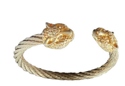 Paris Panther Cougar Cat 2 Head Cuff Twisted Metal Bracelet  1980's Vintage