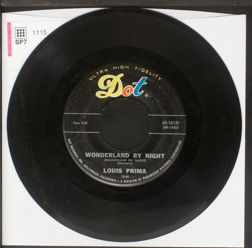 Louis Prima - Wonderland By Night - 7" single 45rpm record - Image 2 of 2