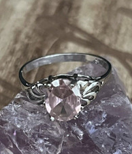 925 Sterling Silver Pink Ice Cubic Zirconia Oval Solitaire Size 7.5 1.6 grams