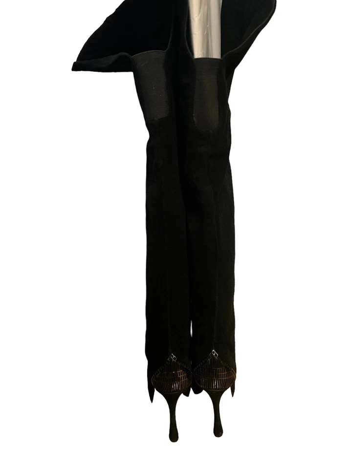 "Botas de tacón H by Halston de cuero negro gamuza sobre la rodilla de 4"" 7,5" Foto 4 de 4