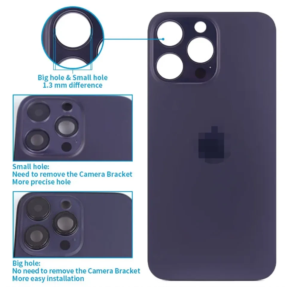 Back Glass replacement Big hole For iPhone 11 12 13 14 15 Pro Max Rear Cover Lot - Image 3 of 4