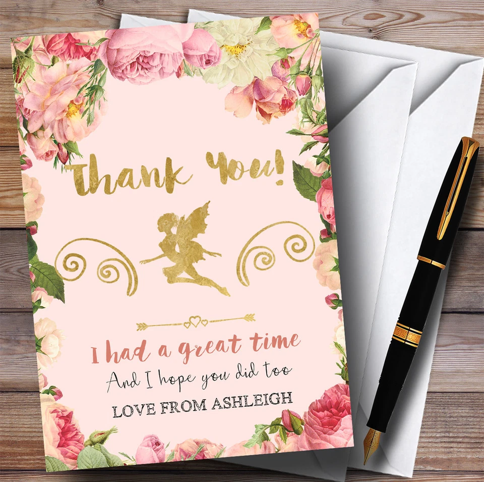 THECARDZOO Pink Roses Fairy Party Thank You Cards