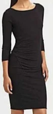 James Perse Boatneck Sheath Bodycon Ruched  Side Mini Dress-Black-Size 2 Medium