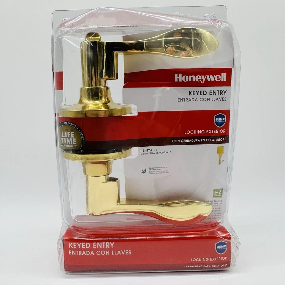 Manija de puerta exterior con cerradura de entrada con llave Honeywell nueva  Foto 2 de 4