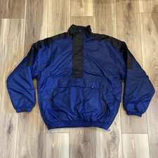 Vintage 90 s Nike Anorak Jacket Mens M Blue Big Swoosh Logo Quilt Lined 1/2 Zip