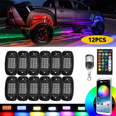 For Polaris RZR XP 1000 900 12X RGB LED Rock Lights Kit Underbody Music Wireless