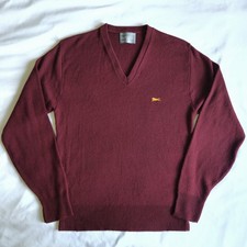 Vintage Le Tigre Men's Med Slim Burgundy Red Pullover V-Neck Sweater Made in USA
