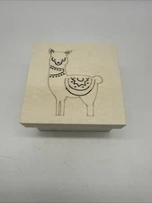 Wooden Trinket Or Jewelry Box with Engraved Llama 3¾"x 3¾"x 2¼" New