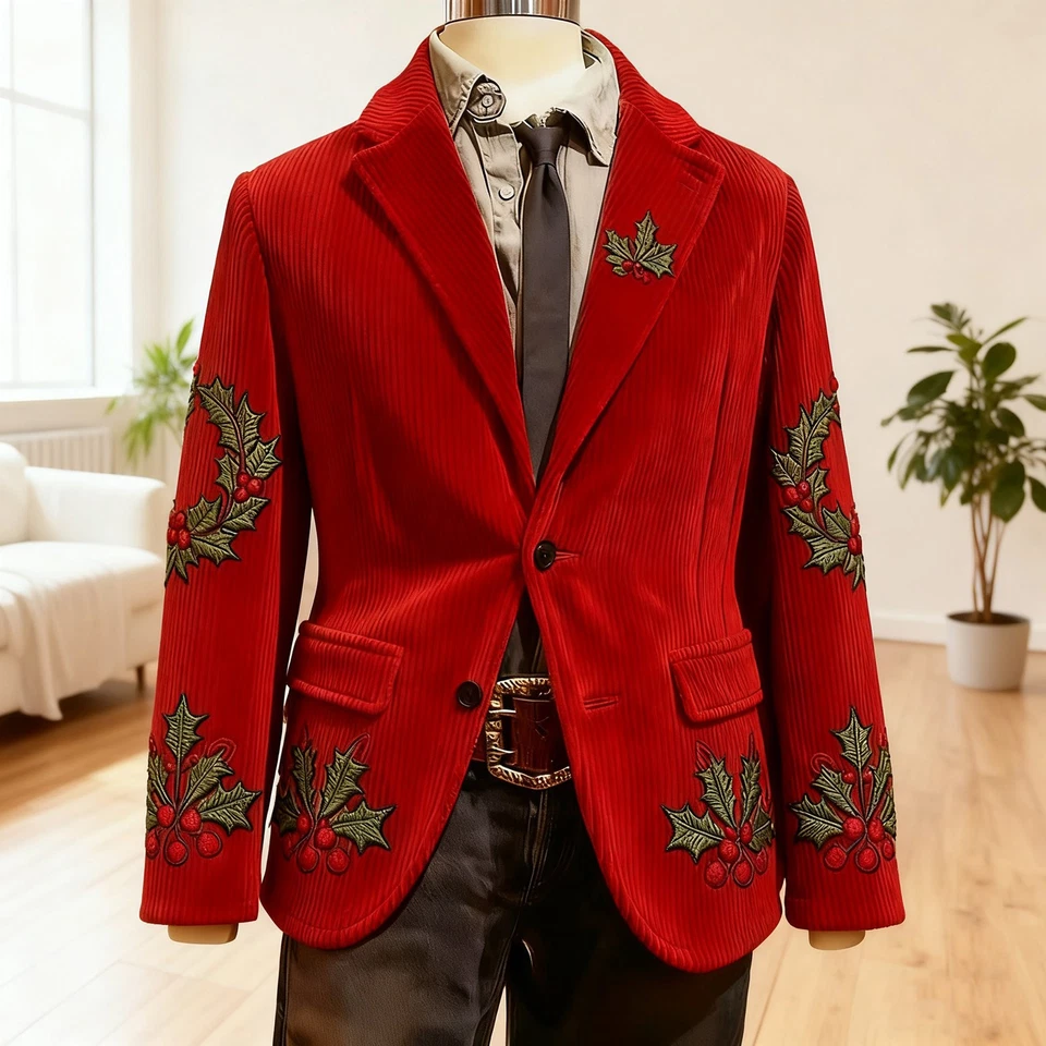Blazer de pana borgoña para hombre estampado 3D estrás boda fiesta traje chaqueta Foto 3 de 4