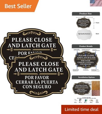 2 Pack Please Close and Latch Gate Sign Bilingual English Spanish, | 10 x 7 I...