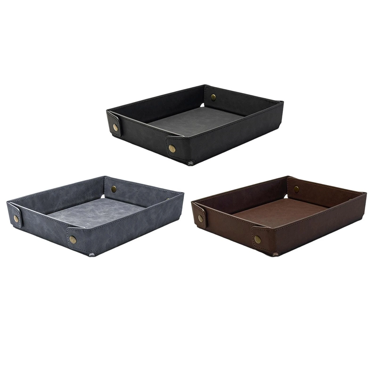 Valet Tray Catchall Tray Foldable PU Leather Space Saver NightStand Organizer