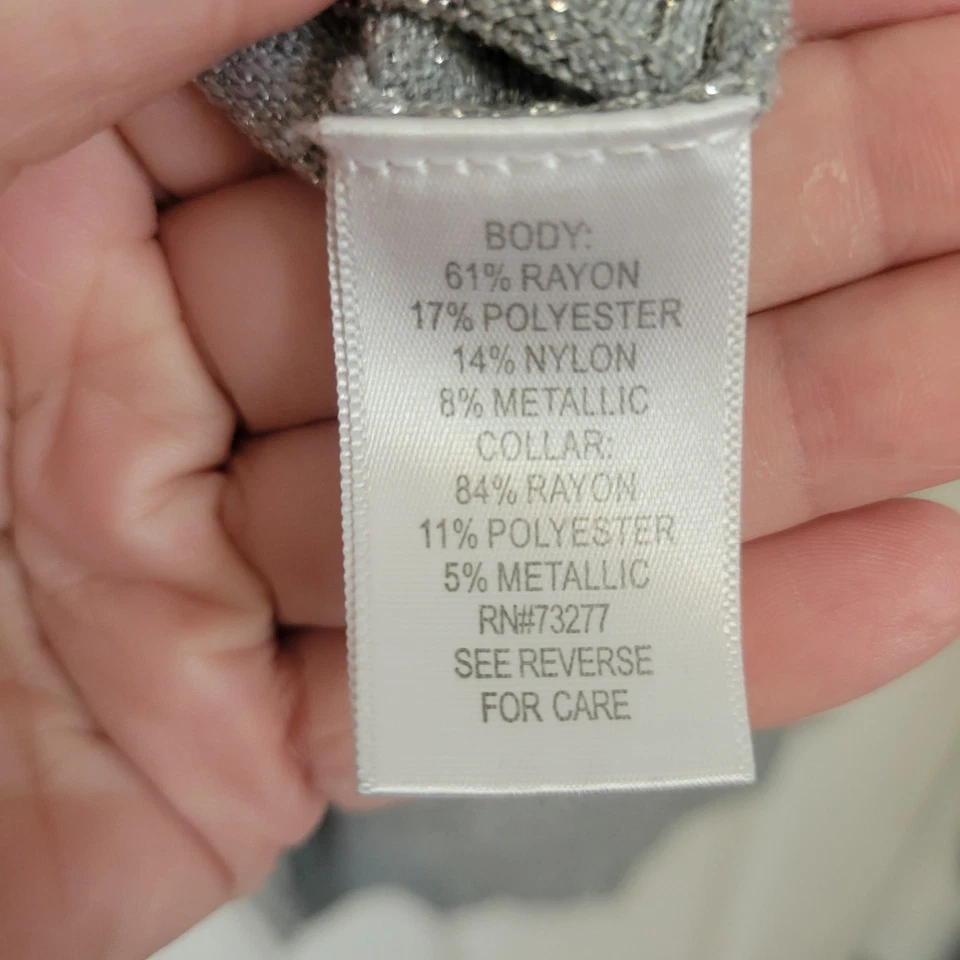 Suéter Apt 9 Mujer Lg Gris Cuello Tortuga Manga Larga Cintura Ajustada Plata Brillo Foto 3 de 4