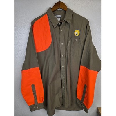 Columbia Mens XXL Hunting Shirt Olive Blaze Orange Shooting Patch AM7090