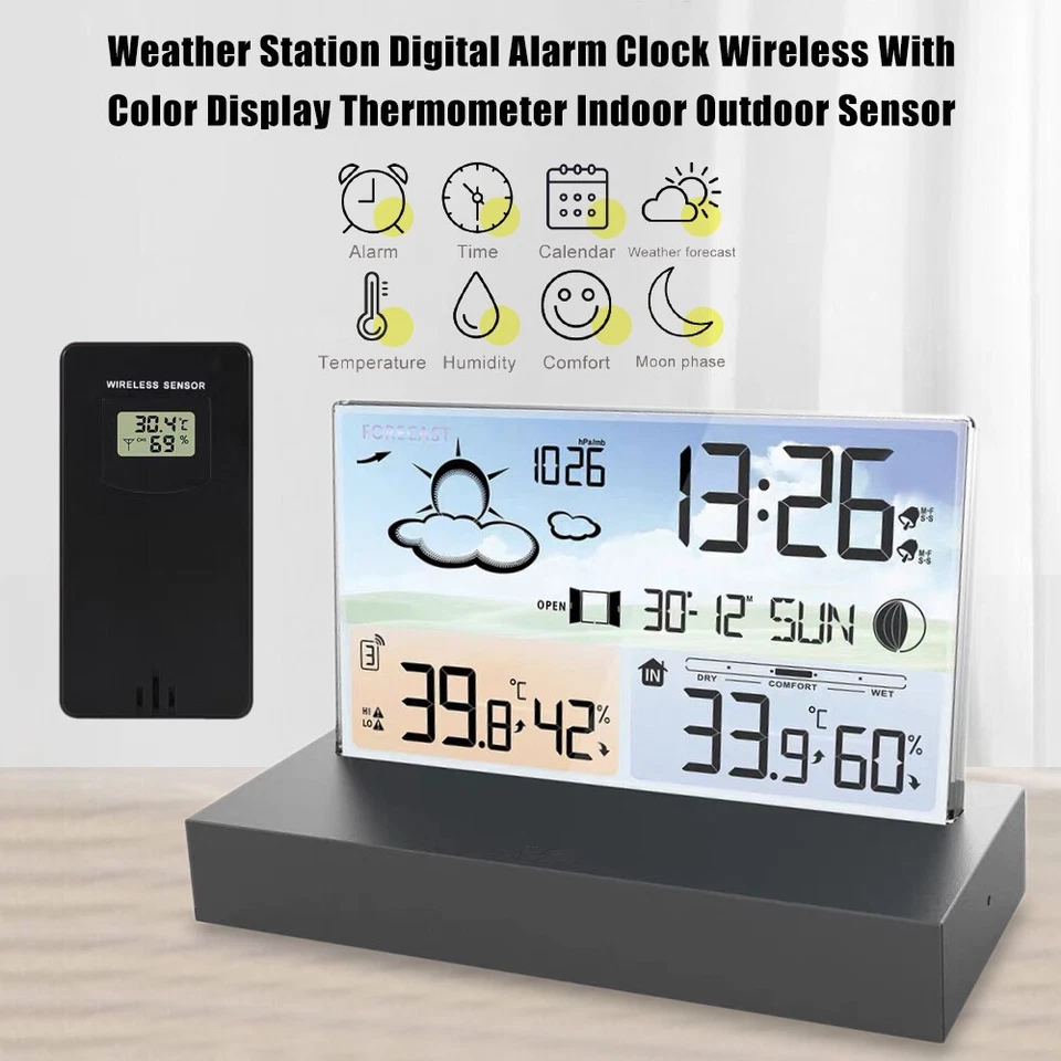 USB Smart Alarm Clock Digital LCD Weather Station Indoor /Outdoor Thermometer * - Image 2 of 4