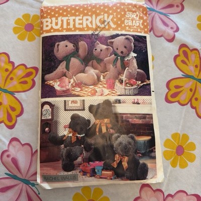 1980's UNCUT Stuffed BEARS 3 Sizes Butterick 5627 Sewing Pattern Rachel Wallis