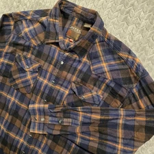 Roper Mens Plaid Flannel Western Shirt Pearl Snap Front Long Sleeve 2XL