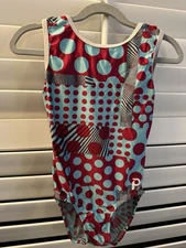 Plum Practicewear GYMNASTICS dance LEOTARD adult extra small AXS blue red dots
