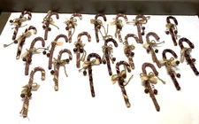 21  Primitive 6" Burlap Gingham Christmas Candy Cane Ornaments Decorations
