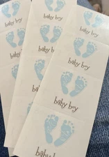 Mrs Grossman's Lot of 3 Strips Footprints Boy Blue Stickers Baby Shower Cards